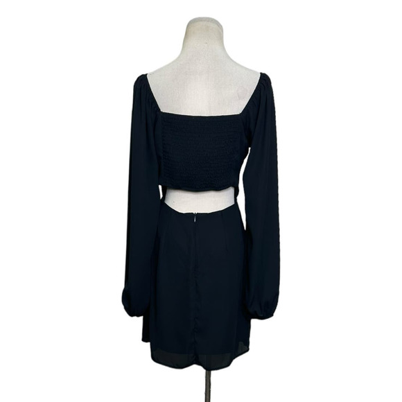 All in Favor black long sleeves off shoulder open back mini dress size Small - Picture 3 of 13